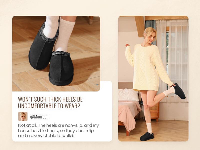 Women's Suede Slippers Outdoor House Slipper Non-Slip Fluffy Comfortable Warm Cute Mini Platform Braided Leather for Autumn Winter Fuzzy Cozy Classic Stylish