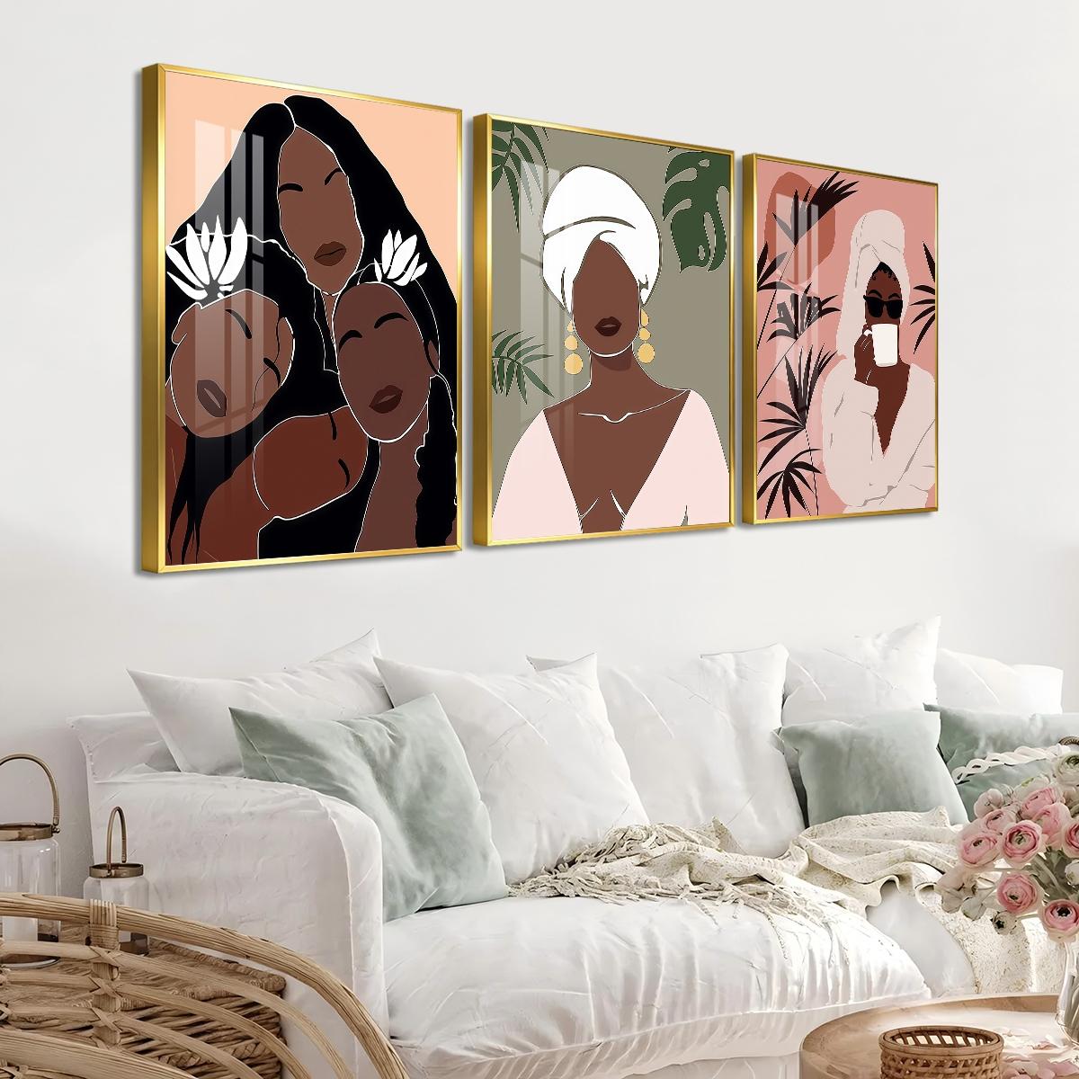 3 Counts Aluminum Alloy Framed Painting, Abstract Women Portrait Art Pictures, Home Decoration For Living Room, Bedroom, Office, Restaurant, Hallway Wall Decor, Odorless Print Artwork, Luxury Perfect Gift For Friends And Family