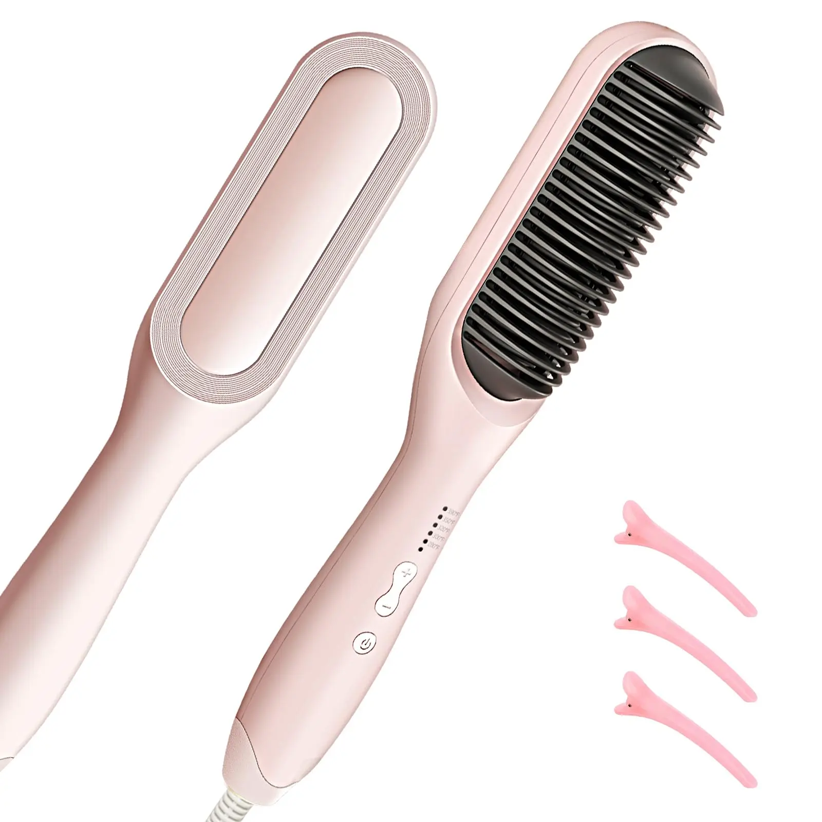 Professional Hair Straightening Brush - 60s Fast Heat Up, 5 Heat Settings for All Hair Types, Worldwide Dual Voltage, Auto Shut Off - Ideal Women's Gift (Anti-Scald, Pink) Straightener Smooth