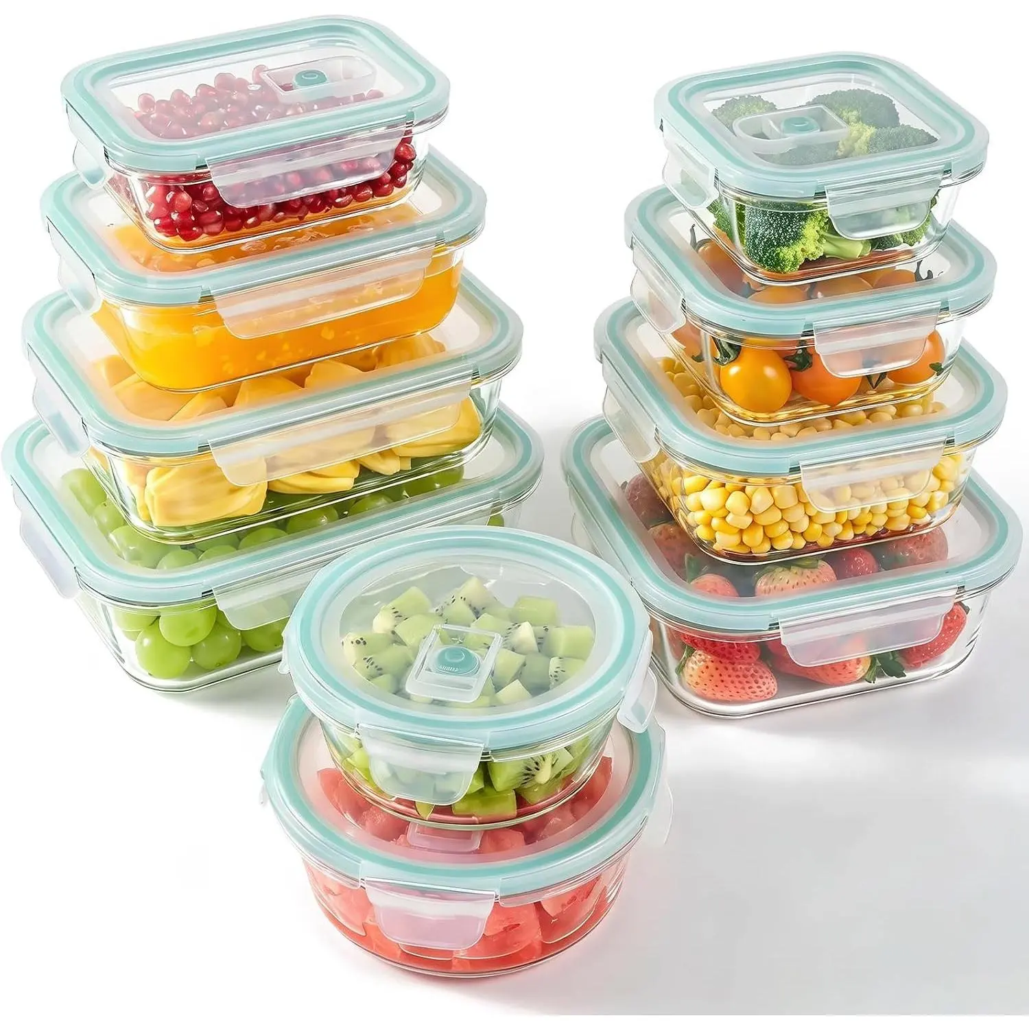 10-Pack Borosilicate Glass Food Storage Containers Set with Airtight Lids – Oven, Microwave & Freezer Safe, Leak-Proof, BPA-Free – Baking, Meal Prep & Gift Box