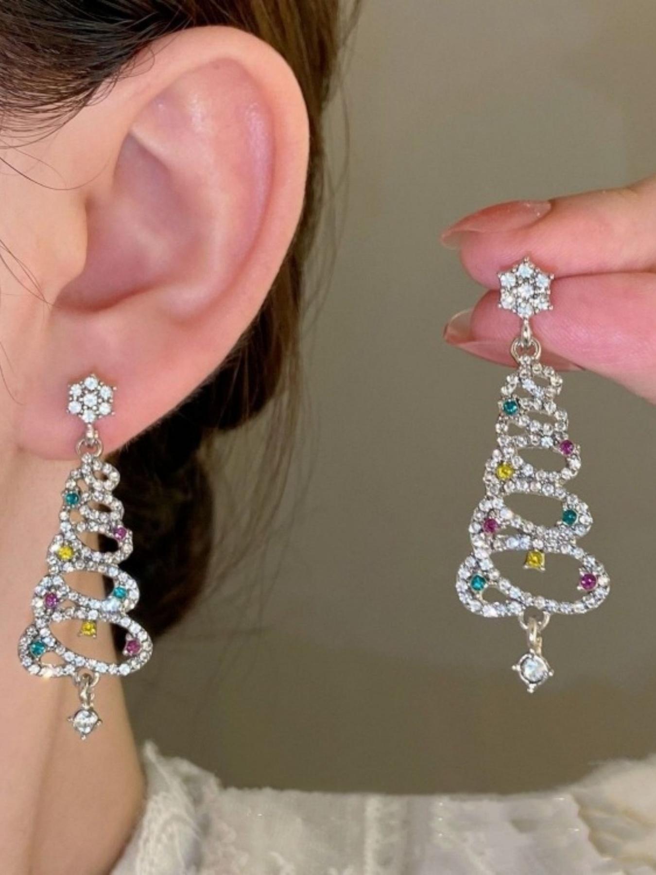 Women's Colorful Zirconia Christmas Tree Dangle Earrings, Festive Jewelry Accessories for Women Celebrating Holiday Season