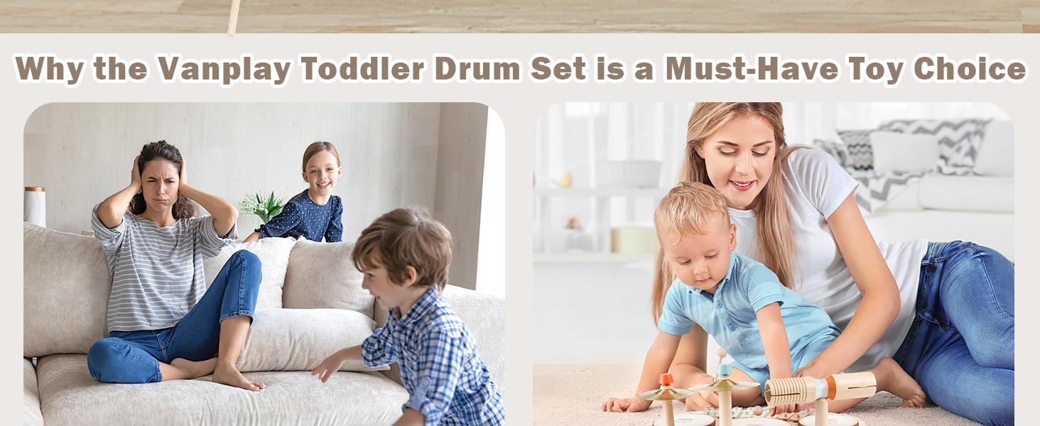 Joyreal Drum Set with Xylophone for Kids - 4 in 1 Musical Instruments Set for Toddlers, Wooden Montessori Toys, Christmas Birthday Gifts Ideas