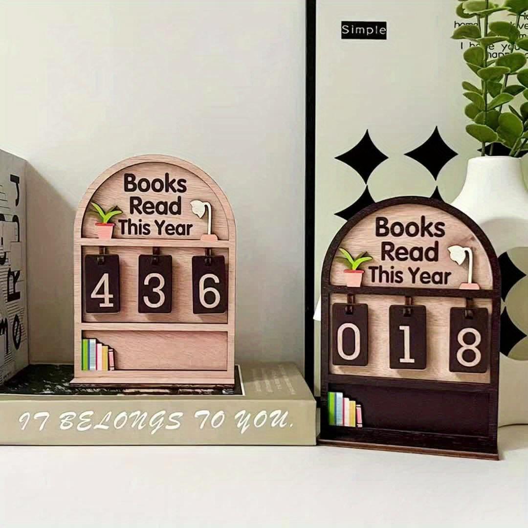 1 set of wooden reading counting ornaments -, DIY text with base, bookshelf display, reading challenge gift, suitable for readers, teachers, writers, and book enthusiasts, perfect gift for family and friends, Desk Signs Ornament