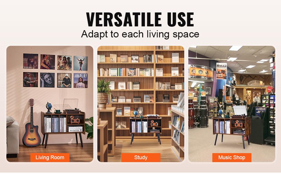 VEVOR Record Player Stand, Turntable Stand Holds Up to 220 Albums, Vintage Vinyl Record Cabinet with Removable Shelves, Record Player Table with Adjustable Height for Living Room, Bedroom, Brown