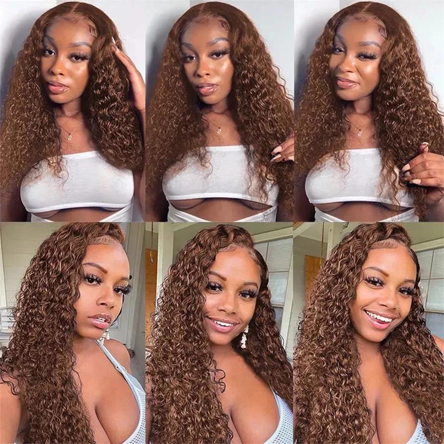 [New In] Bling Hair 13x6 13x4 Chocolate Brown HD Lace Front Wig Human Hair Wigs for Black Women 180% Denisty Deep Wave Lace Frontal Wigs Curly 4# Pre Plucked with Baby Hair Colored Wig TikTokShopHolidayHaul