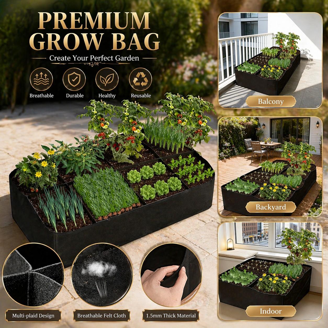 Portable Garden Planting Box, Thick Breathable Fabric Planter Bed, Fabric Grow Pot, Multi-Compartment Design, Ideal for Tomatoes, Strawberries, Herbs, Indoor/outdoor Use
