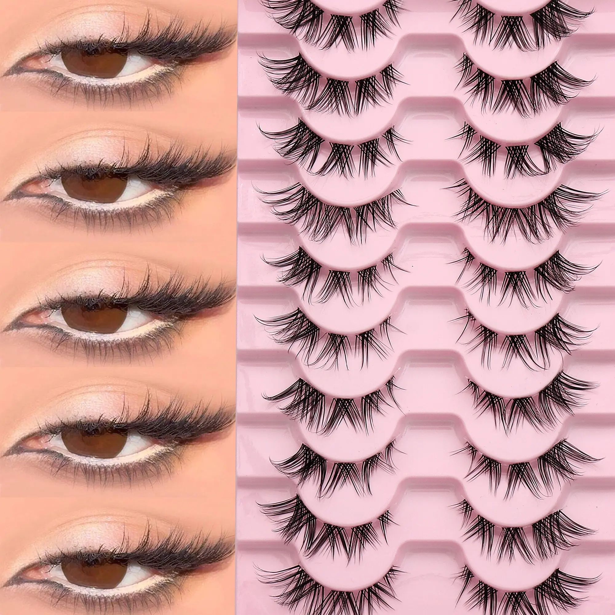 10 Pairs Natural Thin False Eyelashes, Clear Band Lashes, Invisible Transparent Band, Reusable, Beginner-Friendly, 3D Lash Extensions, Makeup Tool