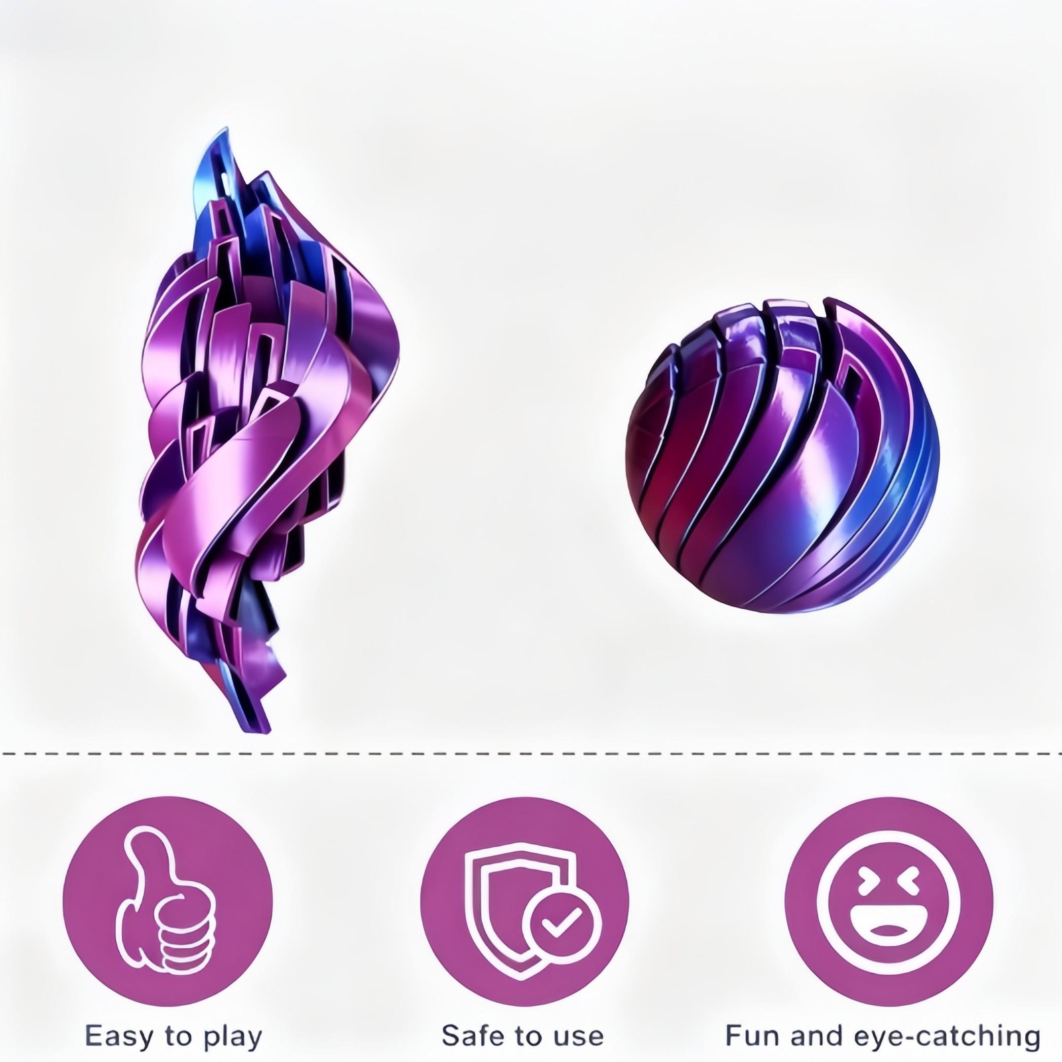 3D Printed Anxiety Relief Fidget Toys, Round Gear Twisting Ball, Liquid Flow Sensory Toy, Cool Desktop Ornament for Home & Office, Gradient Green/Orange/Purple, Ideal Holiday Gift for Adults Teens for Birthday Christmas Thanksgiving Halloween