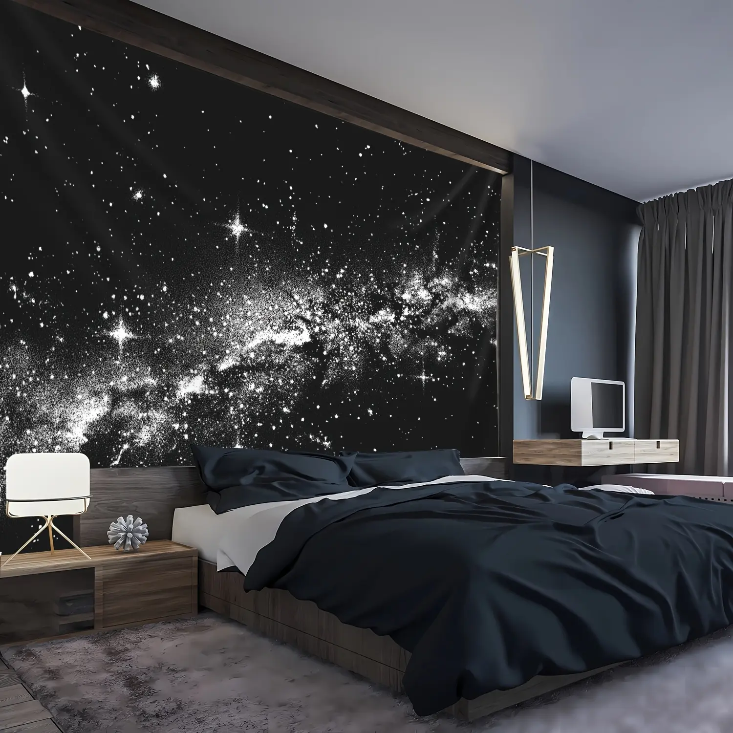 Black White Galaxy Backdrop, Celestial Starry Sky Banner Featuring Moon, Stars And Space Chart Design, Perfect For Bedroom Decor, Living Room Wall Art, Photography Backgrounds, Dorm Decoration And Creative Spaces
