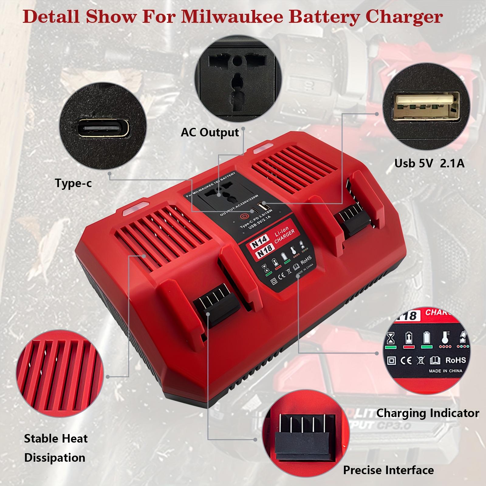 For Milwaukee ForM18 Dual Battery Charger - 8A (4A X 2) Fast Charging, 220W AC Inverter, Type-C/USB-A - Suitable For All 14.4V/18V ForM18 Models, Charges Faster And Powers More Equipment!