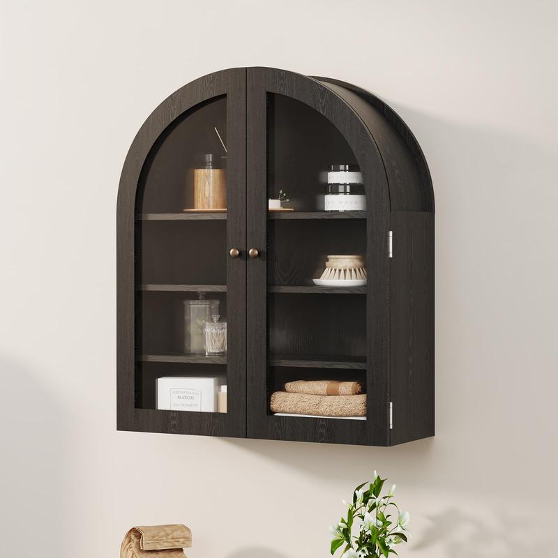 Small Arched Wall Cabinet with Acrylic Doors - 24" Wall-Mounted Storage Cabinet with Adjustable Shelf, Compact Space-Saving Design for Kitchen, Bathroom & Laundry Room