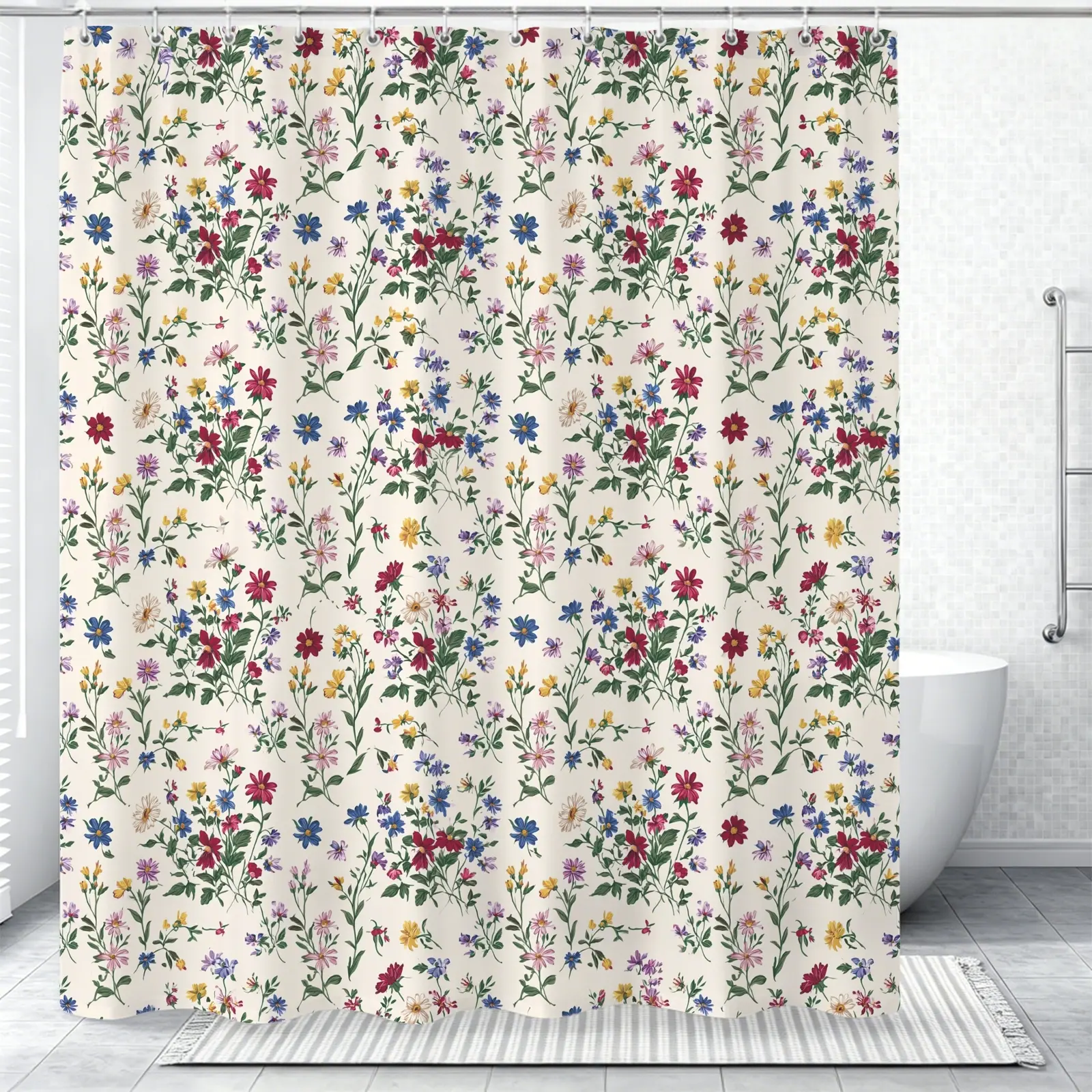 Vintage Pink Carnation Floral Waterproof Shower Curtain, Easy to Install, Perfect for Home, Hotel & Dorm Bathroom Decor