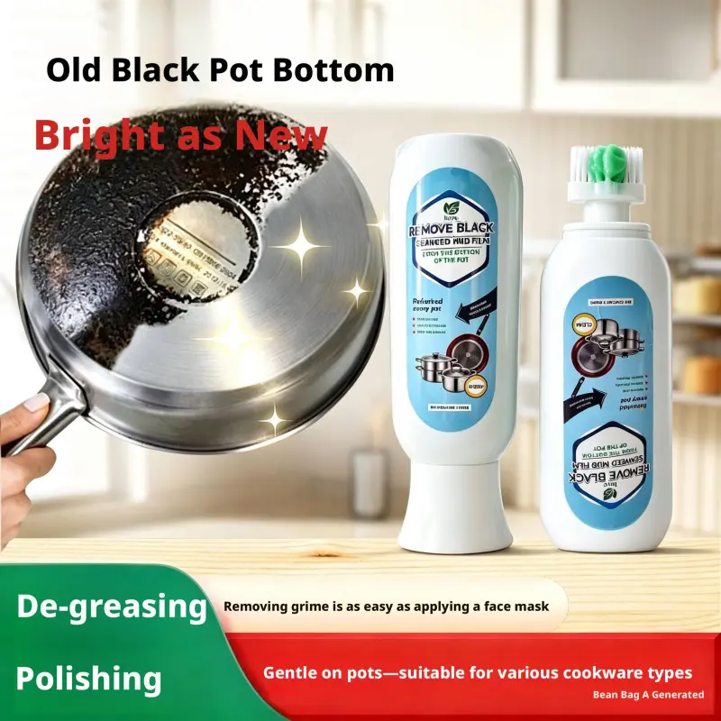 pot bottom stain remover and descaler, seaweed mud cleaner for removing black grime, burnt marks, stubborn grease, and household kitchenware cleaner, suitable for iron pots, glass pots, enamel pots, stainless steel pots, ceramic pots, etc