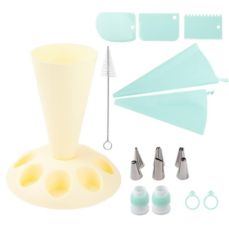18-Piece Multi-Head Icing Bag Stand Set, Cake Decorating Kit, Convenient Frosting Piping Bag Holder, Includes Various Nozzle Shapes, Ideal for Professional & Home Baking