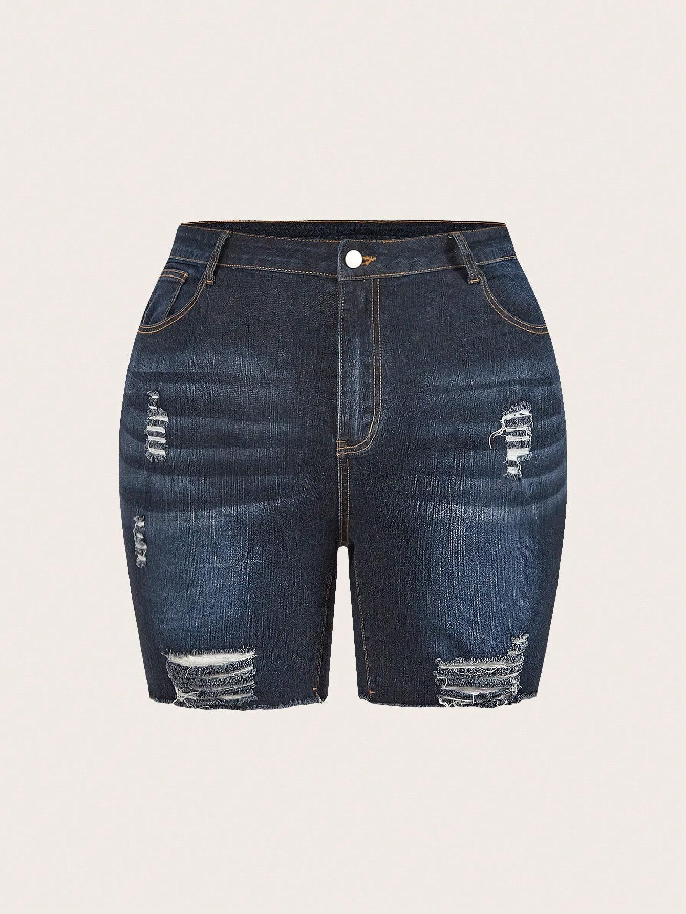 Plus Size Women's Ripped Denim Shorts, Womenswear, Casual Summer Fashion, Comfortable High Waist Design, Perfect for Daily Wear