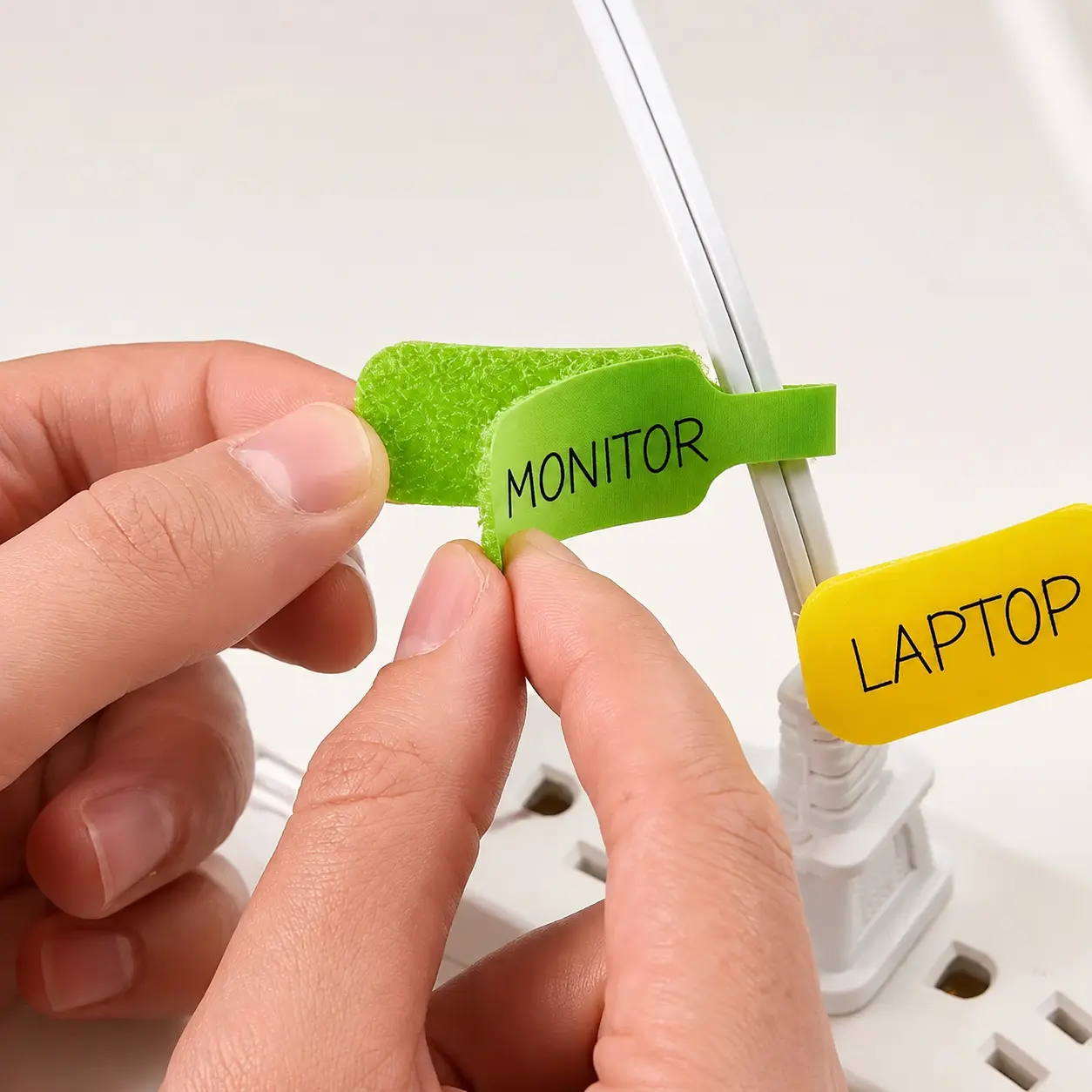 33-Piece Color-Coded Plastic Cable Labels with Write-On Surface - Reusable Hook-Loop Plastic Tags for Home Office Wires/Cables Management, Ideal for Desk Organization, Device-Specific Labeling