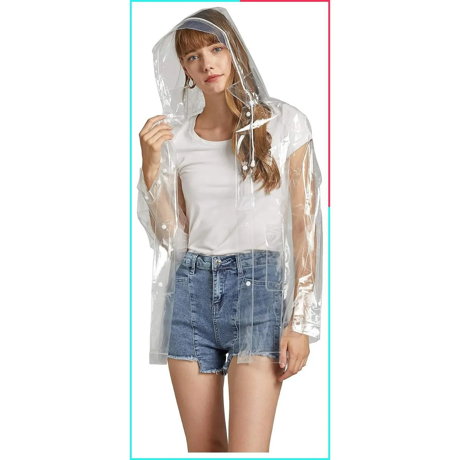 Women's Clear EVA Waterproof Rain Jacket with Detachable Hood