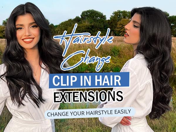 [Iridescent] Clip in Hair Extensions 24/20 Inch 4 PCS Synthetic Natural & Soft Hair & Blends Well Hair Extensions Long Wavy Hairpieces