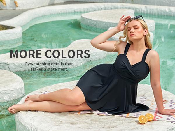 Aqua Eve Plus Size Two Piece Swimsuits for Women Tankini Bathing Suits Flowy Swim Dress with Shorts