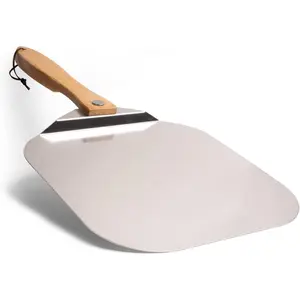 Aluminum Metal Pizza Peel with Foldable Wood Handle for Easy Storage, Pizza Spatula, Gourmet Luxury Pizza Paddle for Baking Homemade Pizza Bread (12 inch)