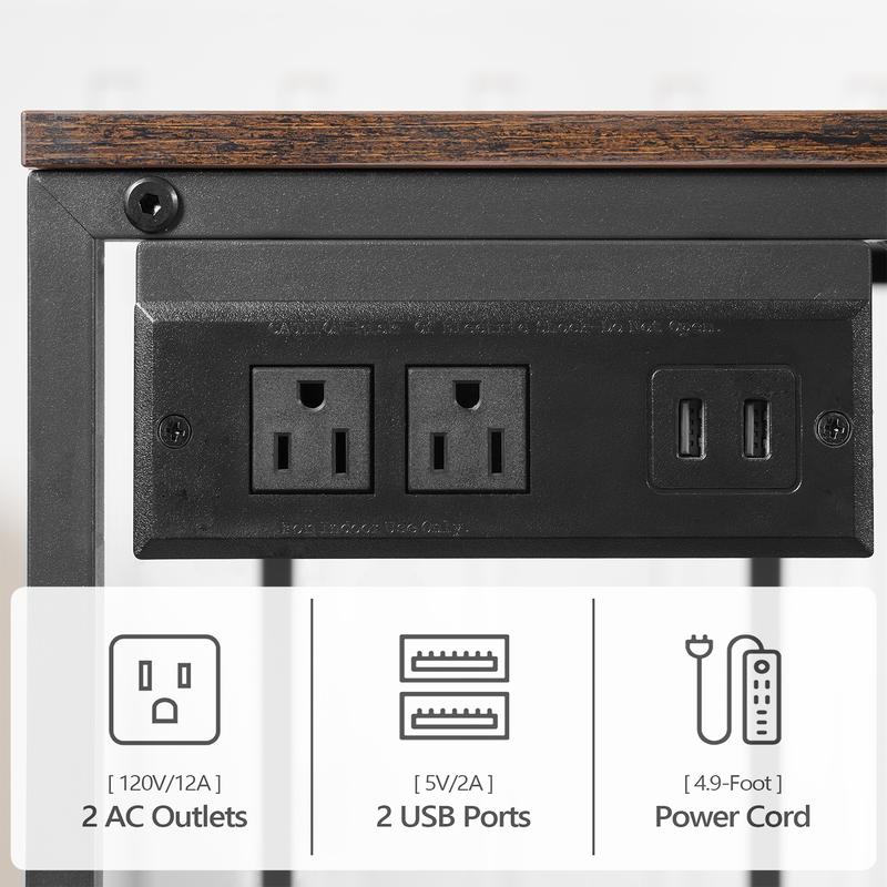 MAHANCRIS 3-Tier Mobile Printer Stand, Lockable Wheels Printer Cart with Power Outlets and 2 USB Ports, Storage Rack for Home Offices & Kitchen & Living Room Rustic Brown Organiser