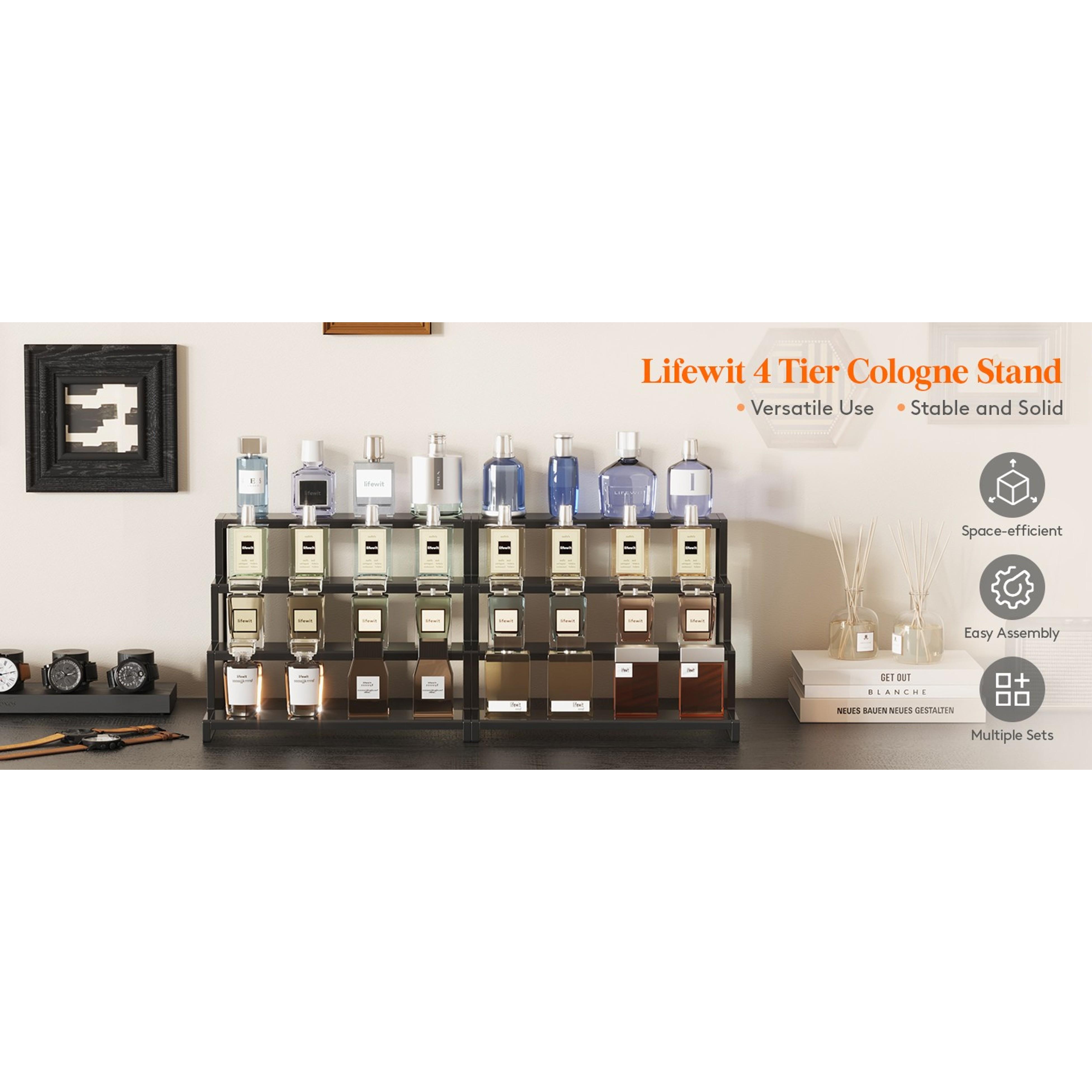 12" Plastic Perfume Organizer - 1-Piece Black Display Riser Shelf, Tool-Free Installation, for Makeup, Spice, Bedroom Counter Indoor Furniture Storage Decor 12" Plastic Perfume Organizer - 1-Piece Black Display Riser Shelf, Tool-Free Installation, for Makeup, Spice, Bedroom Counter Indoor Furniture Storage Decor