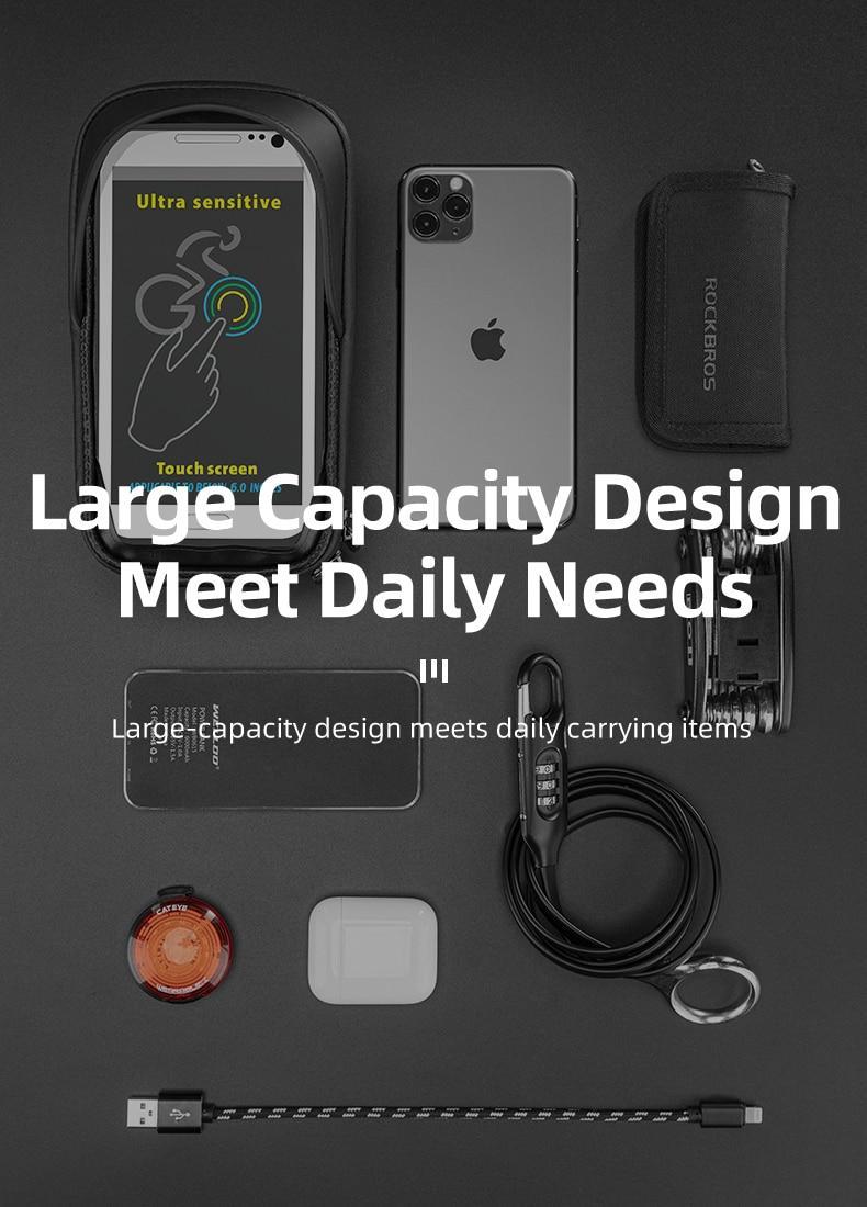 ROCKBROS Bike Phone Mount Bag Bike Front Frame Handlebar Bag Waterproof Bike Phone Holder Case Bicycle Accessories Pouch Sensitive Touch Screen Compatible with iPhone 11 XS Max XR 8 Plus Below 6.5"