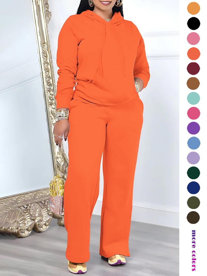 Two-Piece Set Women's Solid Drawstring Hoodie & High Waist Pants Set, Casual Long Sleeve Pocket Hooded Sweatshirt & Straight Leg Trousers for Spring & Fall, Ladies' Clothes for Daily Wear Two-Piece Set Women's Solid Drawstring Hoodie & High Waist Pants Set, Casual Long Sleeve Pocket Hooded Sweatshirt & Straight Leg Trousers for Spring & Fall, Ladies' Clothes for Daily Wear