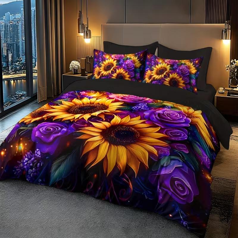 3pcs Bedding Set Sunflower Design, Decorative Bedding Set, Soft Bedding Sets, Soft Polyester Flannel Printed Duvet Cover Set, Suitable for Bedroom Hotel Valentine's Gift
