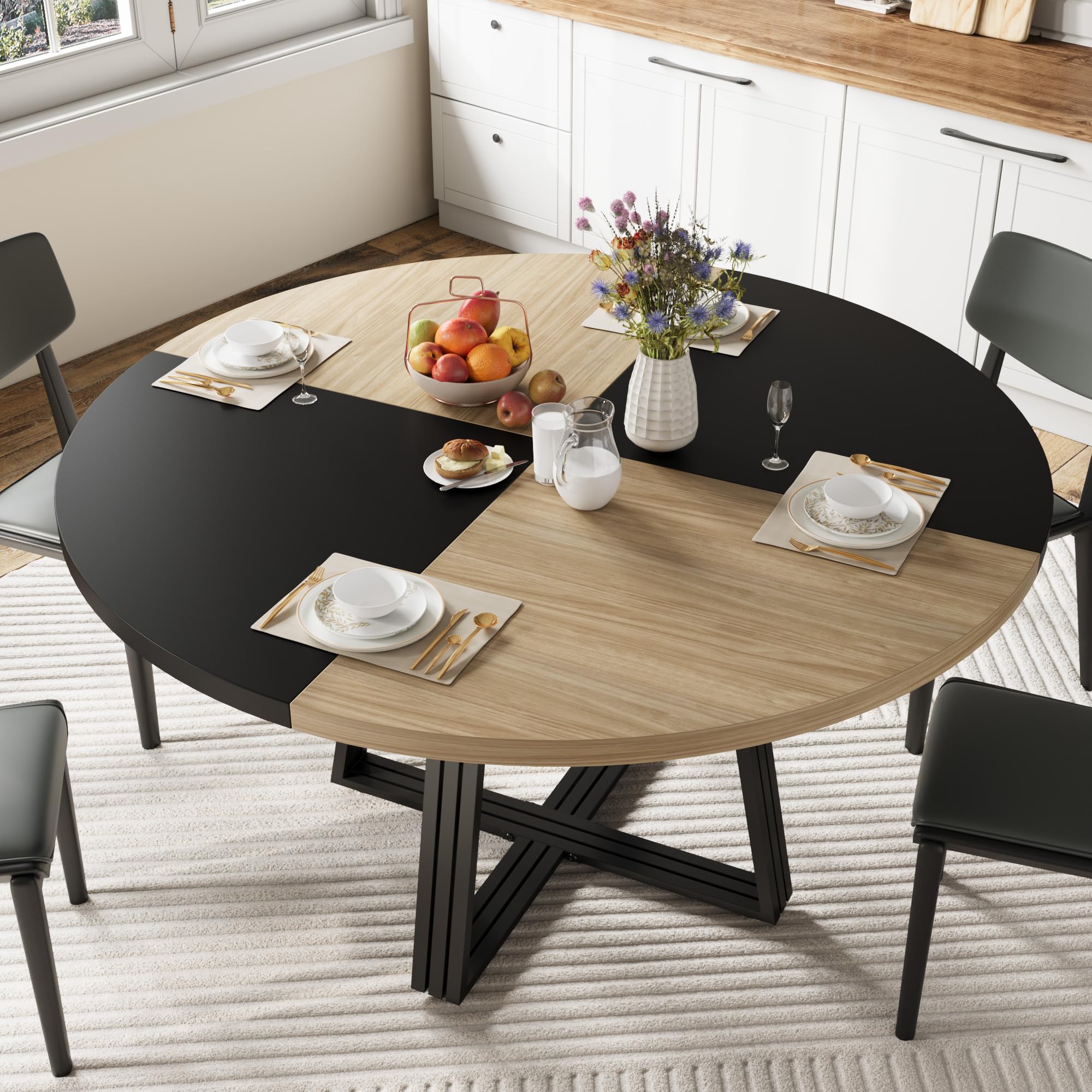 Round Dining Table for 4-6, 42" Kitchen Table with Storage, Circle Dinner Tables for Kitchen, Dining Room, Living Room, Meeting Room, Apartment