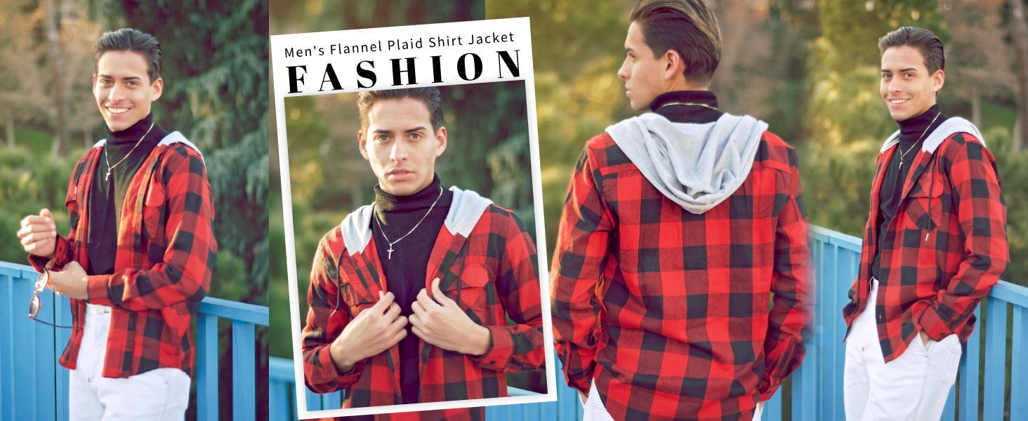 COOFANDY Men's Plaid Hoodie Flannel Shirt Jacket Long Sleeve Casual Fashion Button Shirts