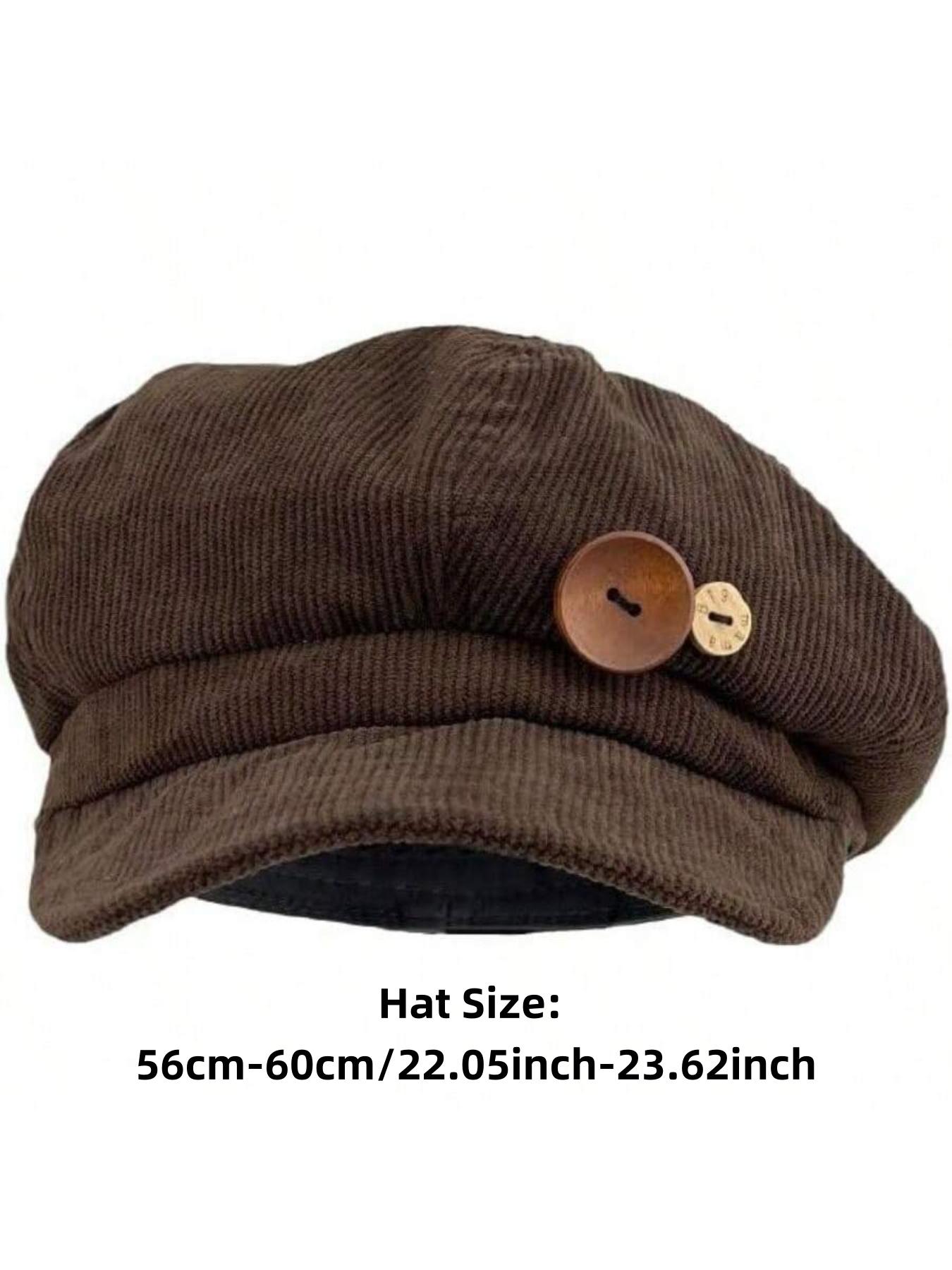Corduroy Newsboy Hat for Women, Vintage Appeal Button Decor, Paperboy Painter Beret Cap, Japanese Y2K Style, Acubi Emo Headwear