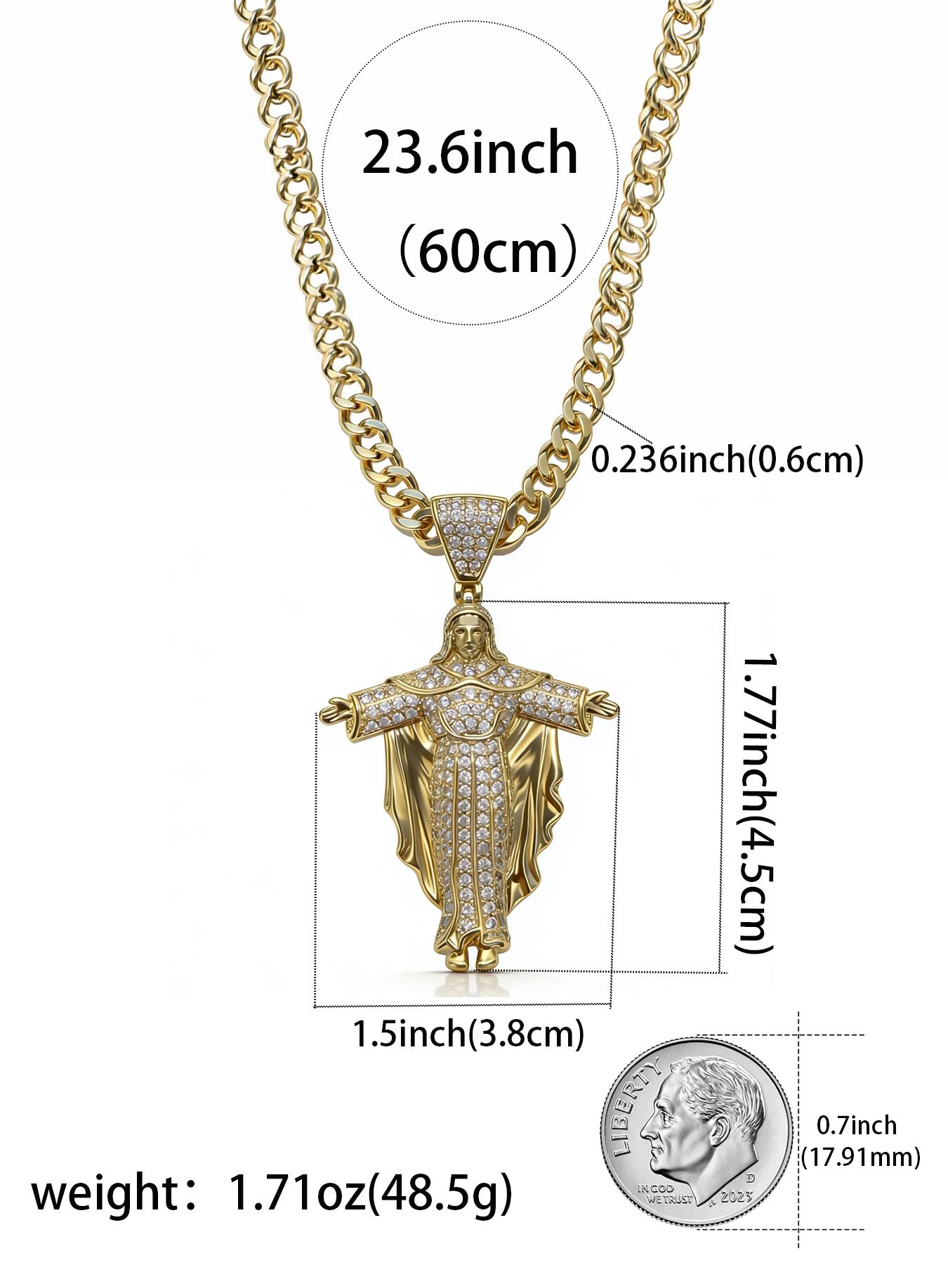 16K Copper Inlaid Zircon New Hip-hop Portrait Cross Pendant Necklace # Jewelry / Stainless Steel Chain / Colorfast / Hypoallergenic / Couple / Festival / Party / Ideal Gift