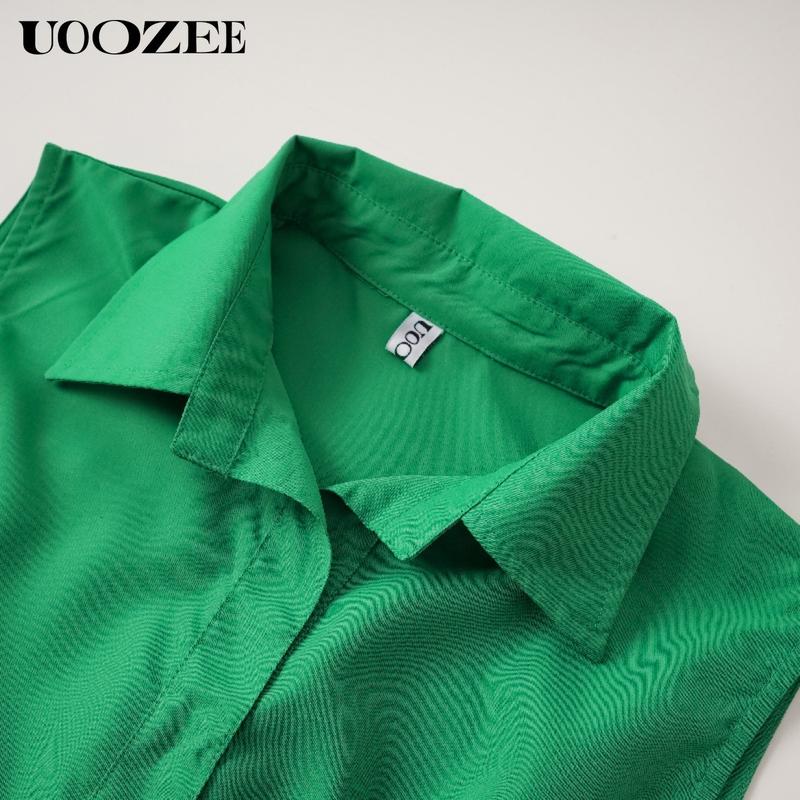 UOOZEE women's long-sleeved loose solid color lapel midi dress, waist design, comfortable and elegant, a must-have for commuting and formal occasions Midi Cloth, with pockets Modest Clothes SpringStatements