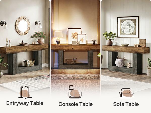 LITTLE TREE 63-Inch Long Console Table, 2-Tier Entryway Table Sofa Table with Storage, Farmhouse Wood Behind Couch Tables for Living Room, Hallway, Rustic Brown & Gray LITTLE TREE 63-Inch Long Console Table, 2-Tier Entryway Table Sofa Table with Storage, Farmhouse Wood Behind Couch Tables for Living Room, Hallway, Rustic Brown & Gray