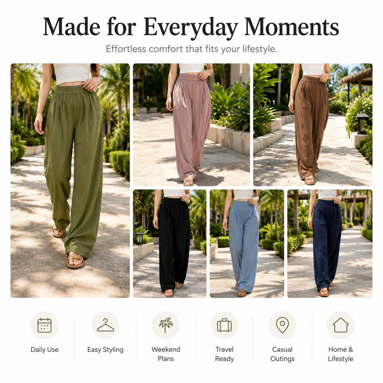 Women&rsquo;s High Waisted Wide Leg Lounge Pants with Pockets &ndash; Lightweight Stretch Casual Yoga Workout Travel Pants