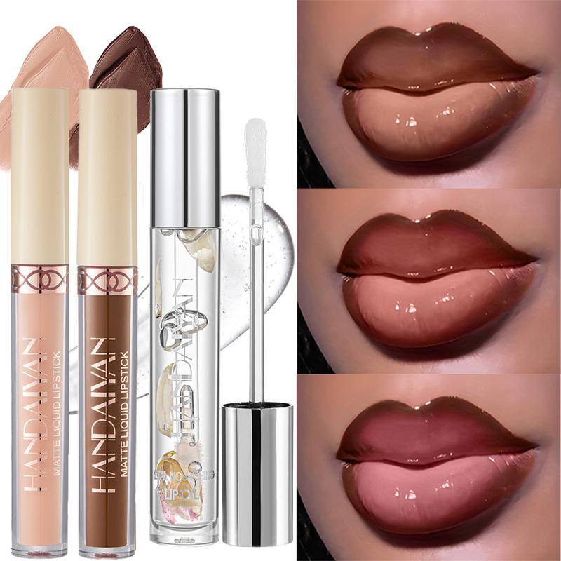 3pcs Matte Lip Gloss, Matte Liquid Lipstick and Lip Oil Set – Waterproof and Long-Lasting with Non-Stick Velvet Finish, Mixed Shades Hydrating Matte Lip Liner and Gloss Combo for Parties, Festivals, Daily Makeup and Daily Wear 3pcs Matte Lip Gloss, Matte Liquid Lipstick and Lip Oil Set – Waterproof and Long-Lasting with Non-Stick Velvet Finish, Mixed Shades Hydrating Matte Lip Liner and Gloss Combo for Parties, Festivals, Daily Makeup and Daily Wear