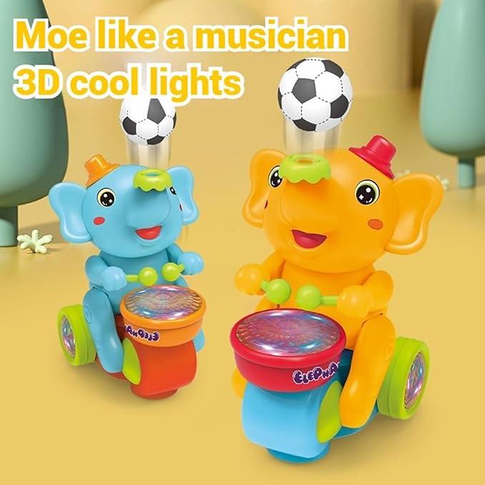 Electric Elephant Crawling Music Toy with Blowing Ball Function, Spinner Drumming Toy with Lightfun Music Toy for babies Gifts for Kids 6-12 Month (1 Count, Color random)