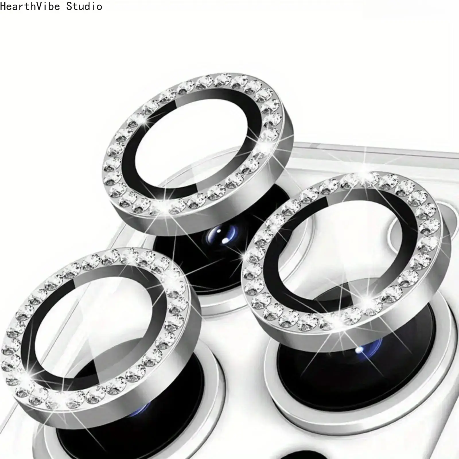 Bling Rhinestone Camera Lens Protector for iPhone, Diamond Screen Protection Ring Tempered Glass, Luxury Glitter Sparkly Phone Fashion Accessories Gift
