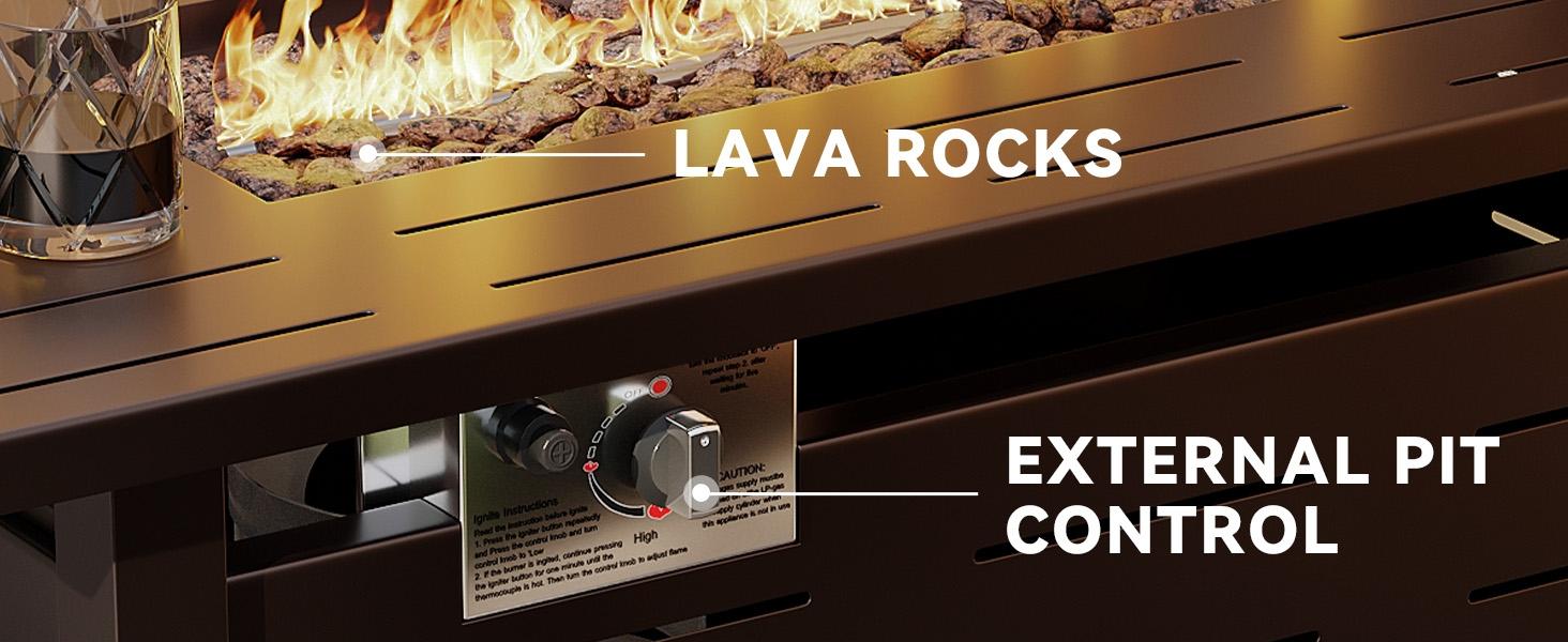 40/41/44 in Propane Fire Pit Table by Aoxun, 50,000 BTU Outdoor Gas Fire Table with Waterproof Cover, Rectangular Steel Fire Table with Lid and Lava Rock for Outdoor, Patio, Backyard,Metal Black