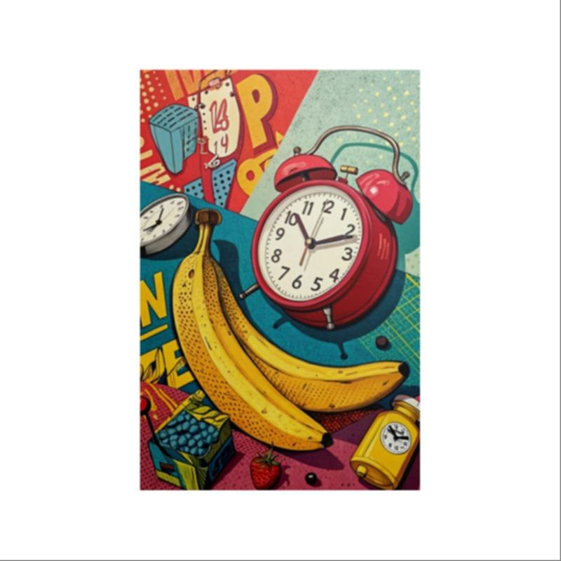 1pc Cute Banana Clock Canvas Art Print, Unframed Wall Decor for Kitchen Living Room Bedroom Office, Cartoon Style High-Quality Poster
