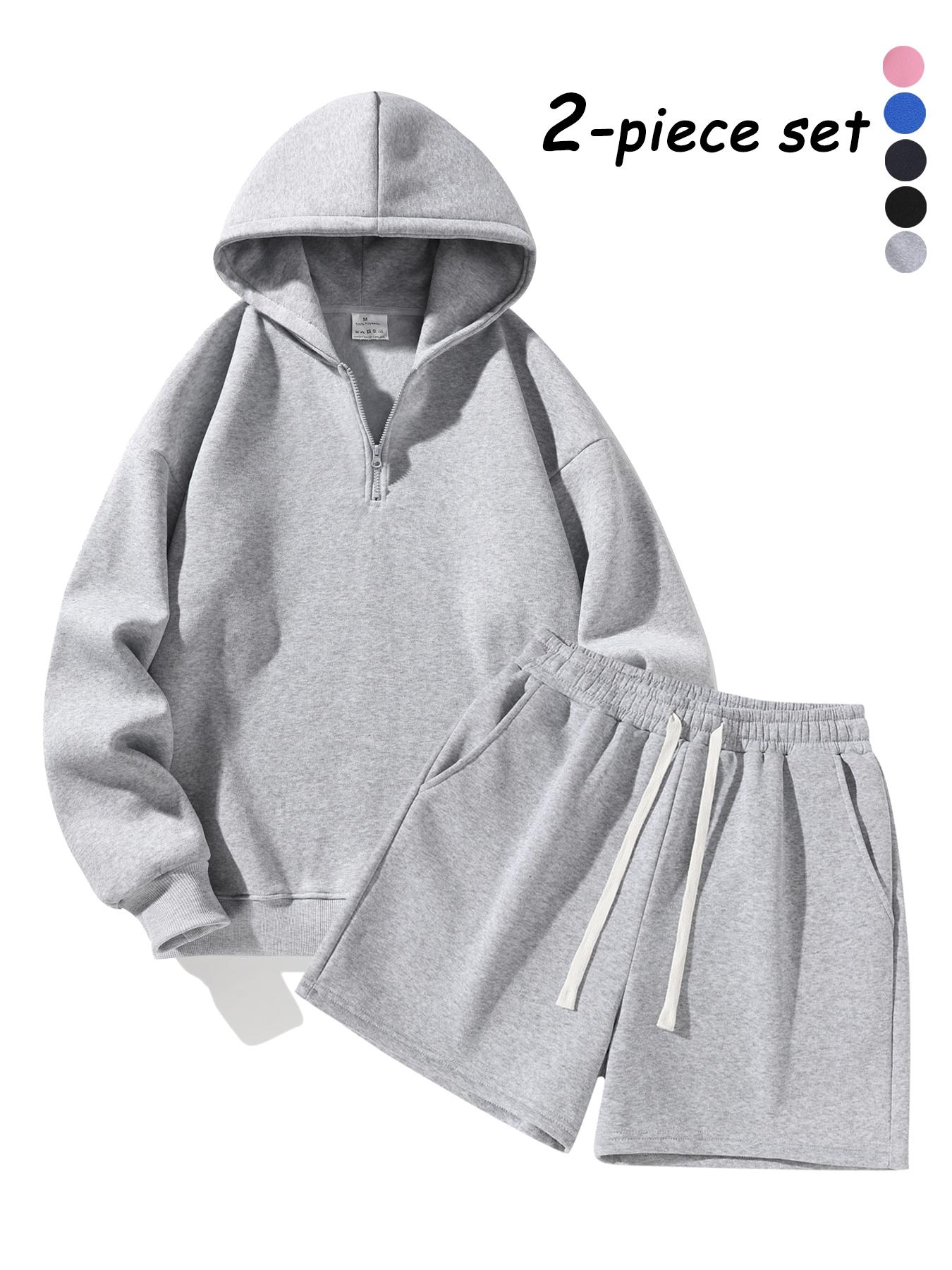Men's Half-Zip Hoodie with Shorts Two-Piece Set, Basic Style Comfortable and Warm Sports Jogging Set, Suitable for Daily Wear, Outdoor Activities, Running and Workouts – Available for Men and Women. Men's Half-Zip Hoodie with Shorts Two-Piece Set, Basic Style Comfortable and Warm Sports Jogging Set, Suitable for Daily Wear, Outdoor Activities, Running and Workouts – Available for Men and Women.