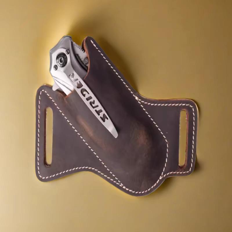 EDC outdoor travel handmade genuine leather tactical knife sheath/storage tool belt/pouch/backpack for men, foldable key gift