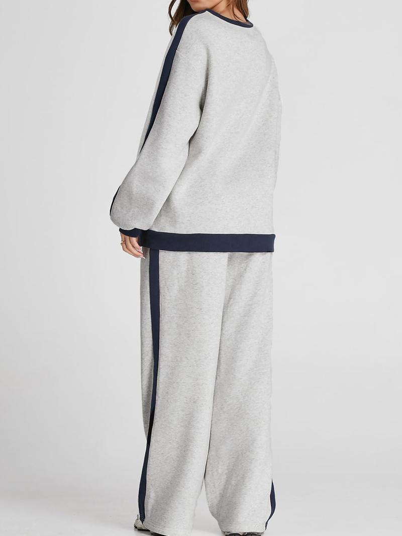 Women's Color Contrast Patchwork Causal Jogging Suit Set,Crew Neck Long Sleeve Top & Straight Trousers Set,Fashion Sweatshirt suit