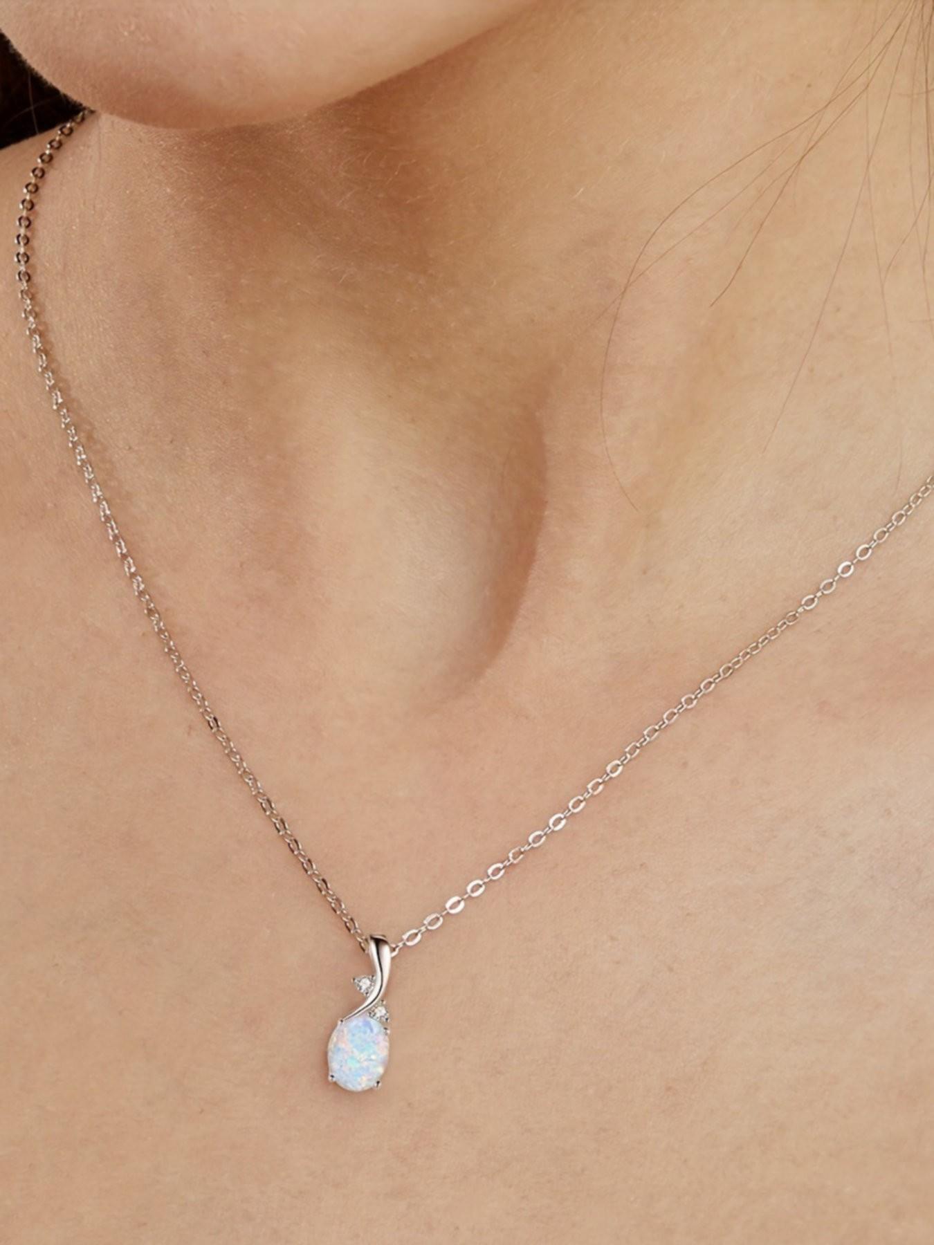 Elegant Necklace for Women, AOBAO stone Jewelry,  oval Pendant with Diamond Necklace, Perfect Gift for Her, Trendy Fashion