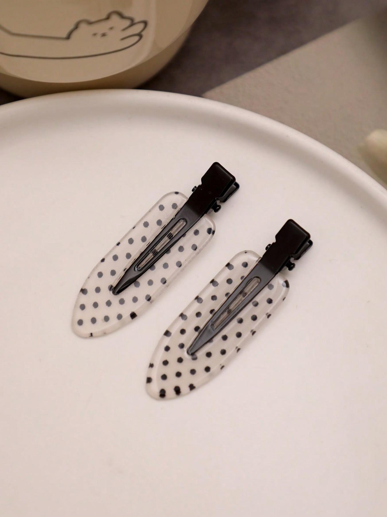 4pcs/Set Acetate Seamless Hairpin, Black & White, Acrylic Alligator Hair Clips, Flat Hair Clips, Cute Bangs & Hair Clips Accessories Polka Dot Hair Clips Bb Clamps Bangs Side Combs, Cute Fashion Accessories for Women and Girls
