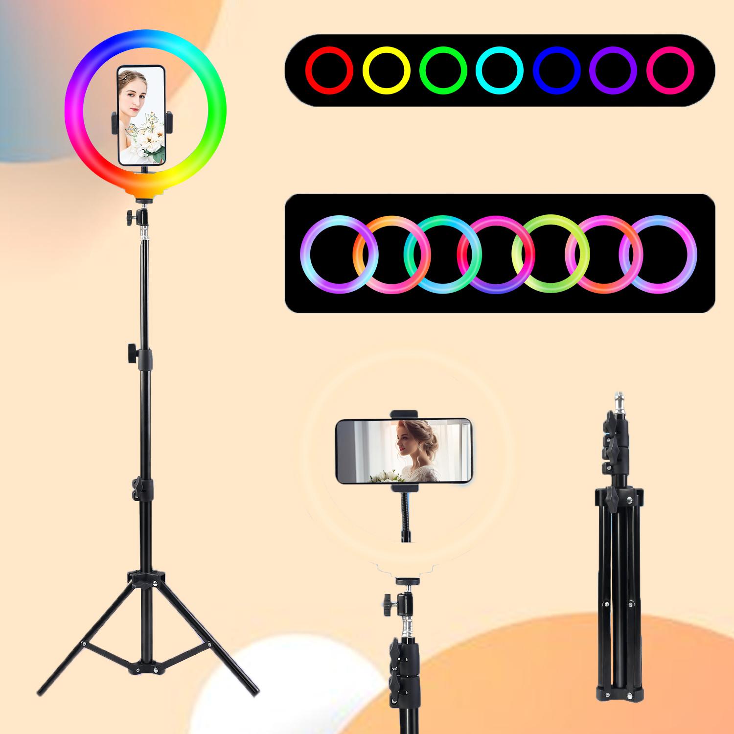 12" RGB Ring Light with Tripod Stand, Tripod for Phone with Light Adjustable 43.3" 110cm Height Floor & 360° Lighting, Video Light Tripod Stand Phone Mount for Photo iPhone Content Creation TikTok YouTube#springbreak