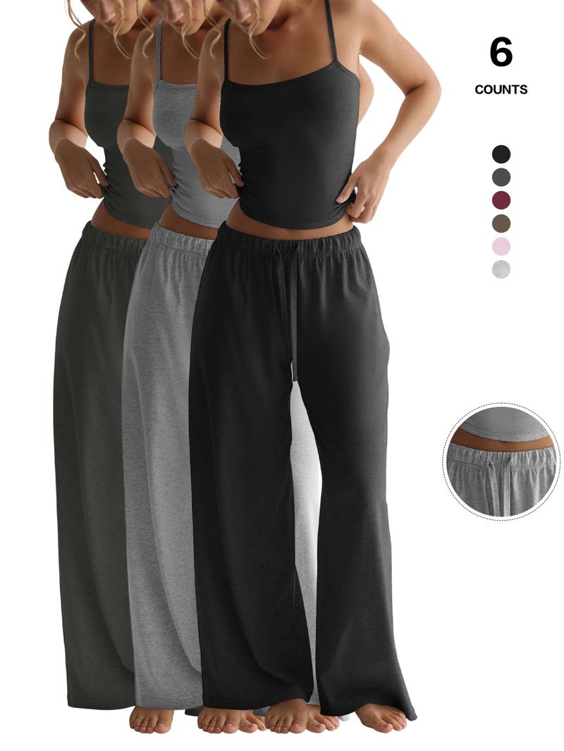Women's Solid Cami Top & Wide Leg Pants Loungewear, Casual Comfy Pyjama Set for Women, Women's Sleepwear for Summer, Homewear, Pajamas