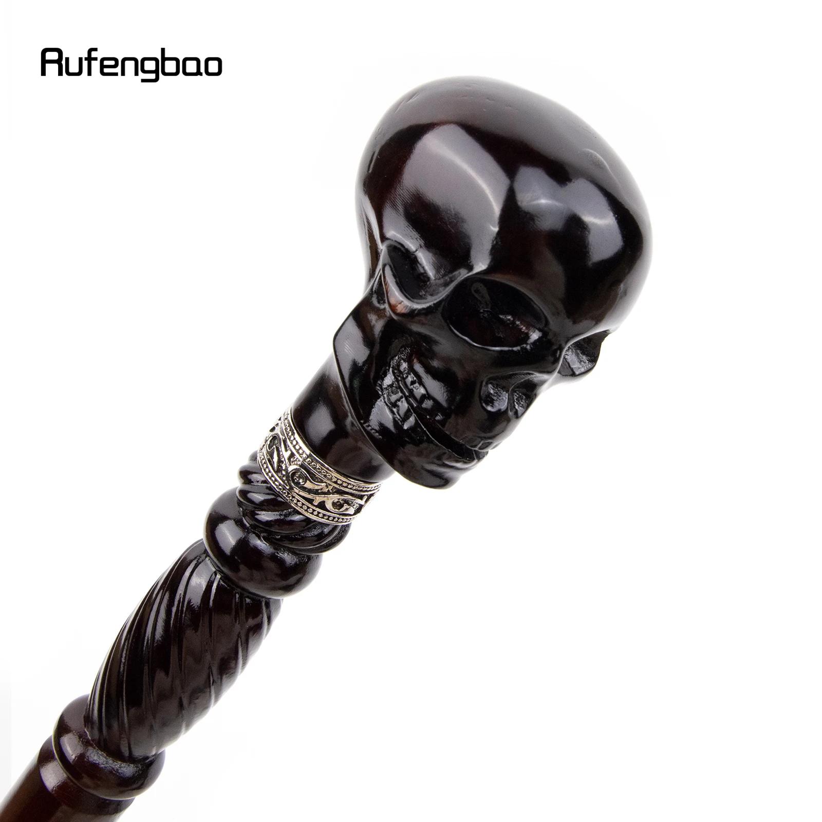 Black Creative Devil Skull Wooden Fashion Walking Stick Decorative Cospaly Wood Walking Cane Halloween Party Event Props Party Photo Prop Mace Wand Crosier 93cm