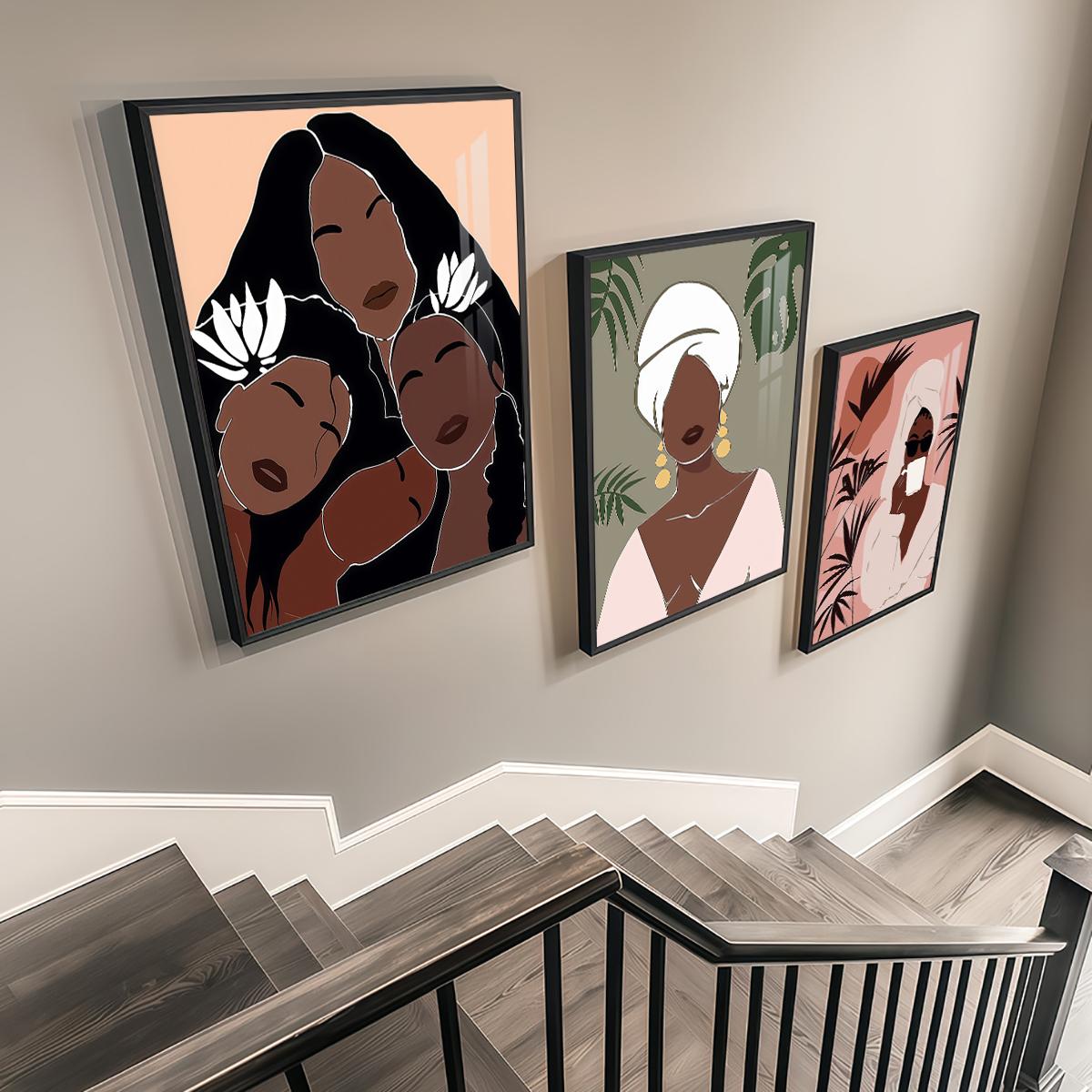 3 Counts Aluminum Alloy Framed Painting, Abstract Women Portrait Art Pictures, Home Decoration For Living Room, Bedroom, Office, Restaurant, Hallway Wall Decor, Odorless Print Artwork, Luxury Perfect Gift For Friends And Family